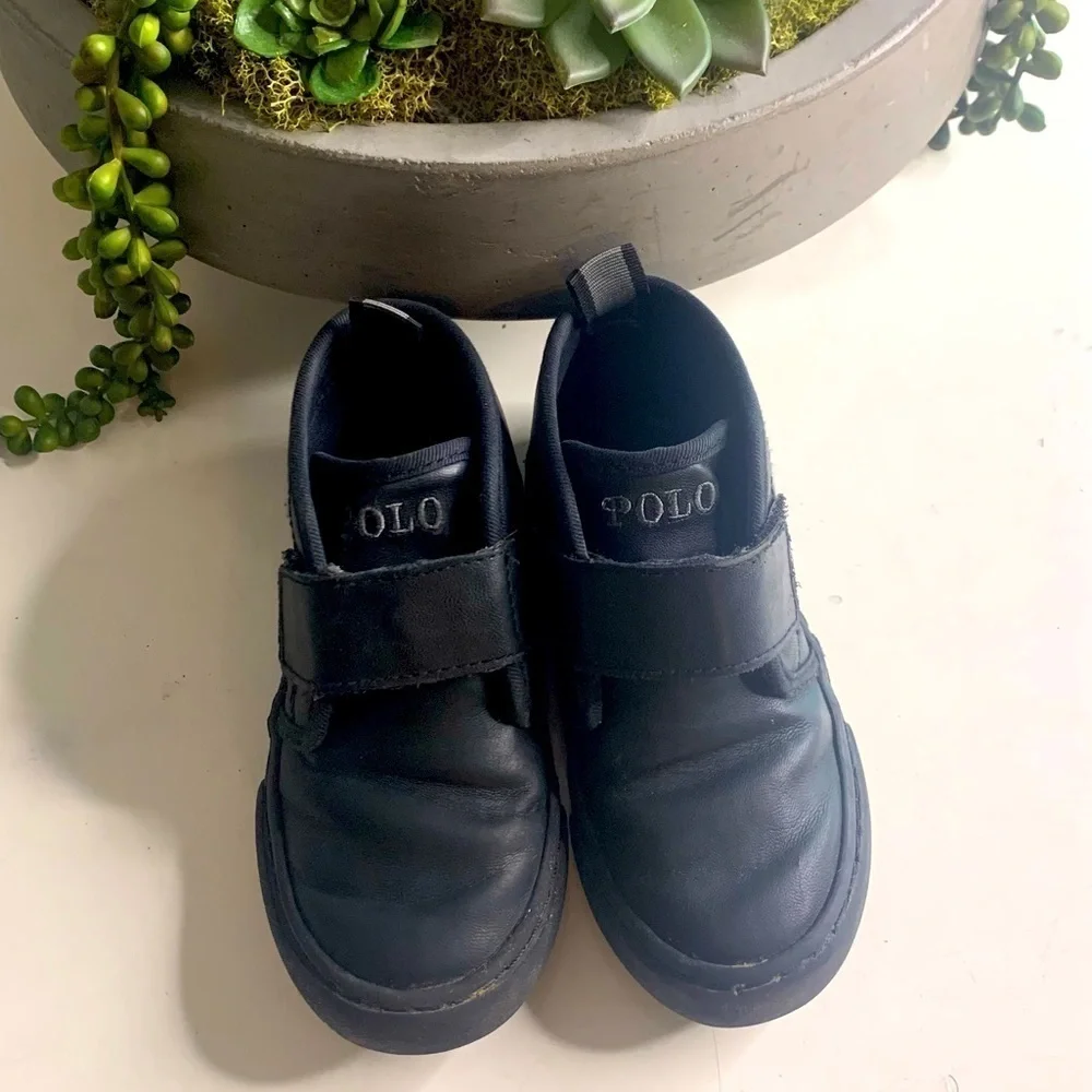 Polo Ralph Lauren All Black Leather ankle boot sneaker kids 9 toddler